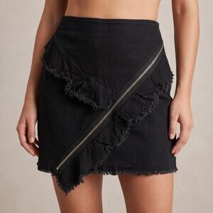 Fashion Nova Women’s Clarice Denim Mini Skirt Ruffle Zipper Black L